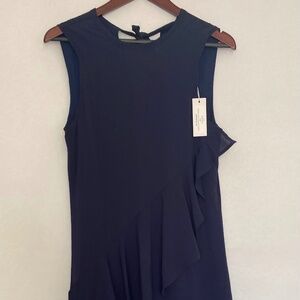 NWT Rachel Pally Crepe Chiffon Navy Nova Dress Ruffle Asymmetrical Hem Small NEW